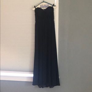 Navy blue strapless chiffon bridesmaid dress